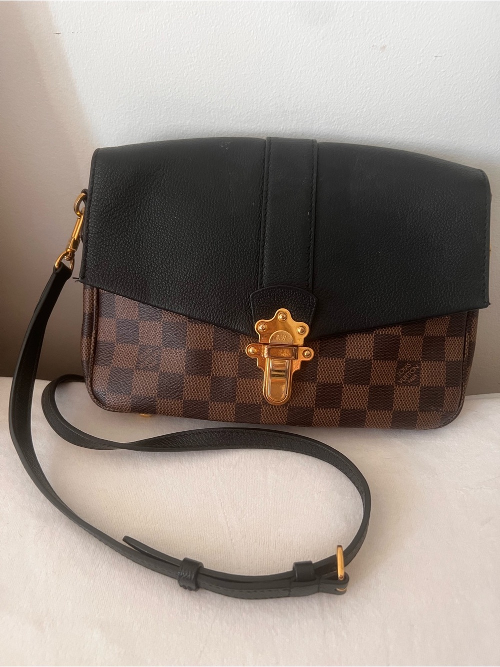 Louis Vuitton Black & Brown Damier Crossbody with Gold Hardware